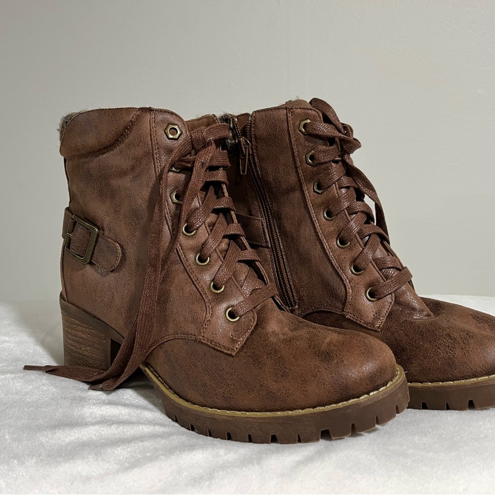 Brown Lace-Up Ankle Boots